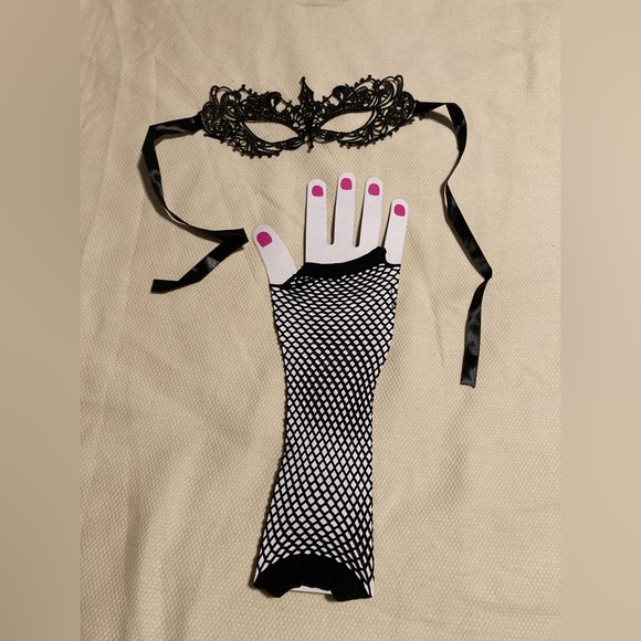 Black Fishnet Long Gloves Net Mask Halloween Costume Party - Picture 1 of 4